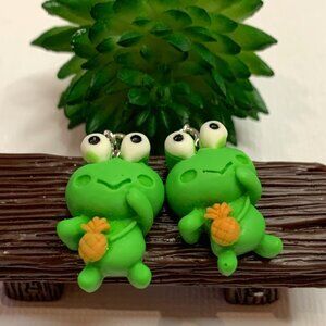 Frog Earring, Pineapple Earring, Silly Animal Earring, Gift, Reptile Earring